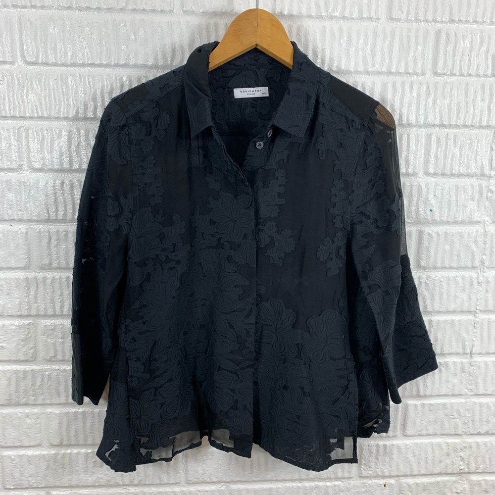 Equipment Femme Floral Sheer Crop Blouse Medium